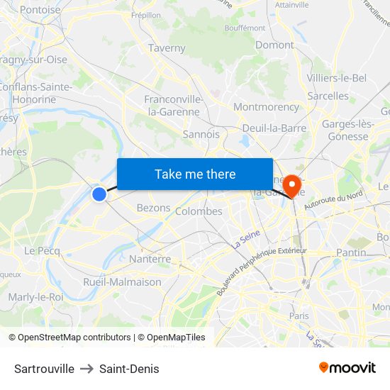Sartrouville to Saint-Denis map