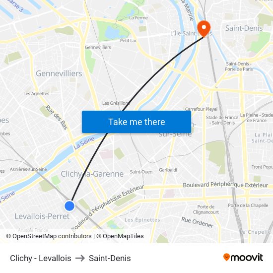 Clichy - Levallois to Saint-Denis map