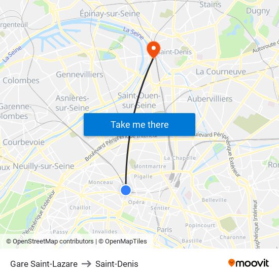 Gare Saint-Lazare to Saint-Denis map