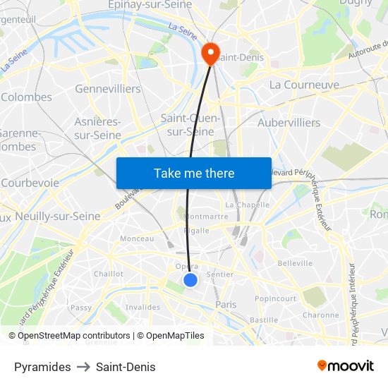 Pyramides to Saint-Denis map