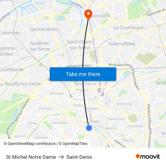 St Michel Notre Dame to Saint-Denis map