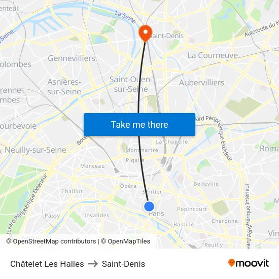 Châtelet Les Halles to Saint-Denis map