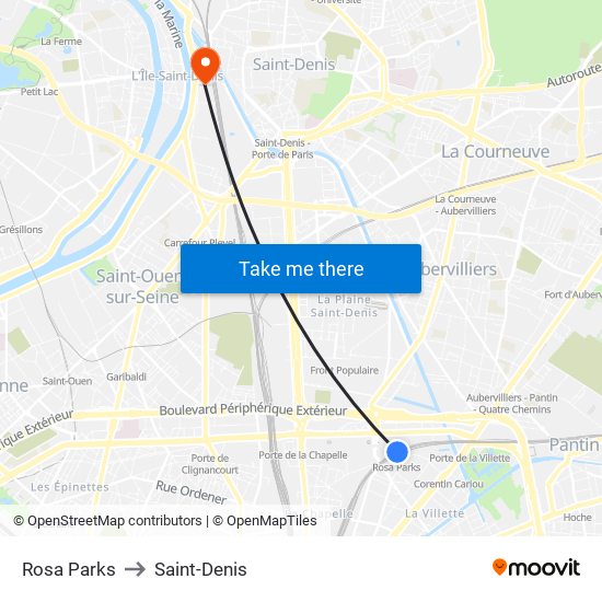 Rosa Parks to Saint-Denis map