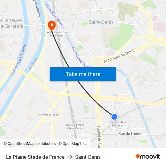 La Plaine Stade de France to Saint-Denis map