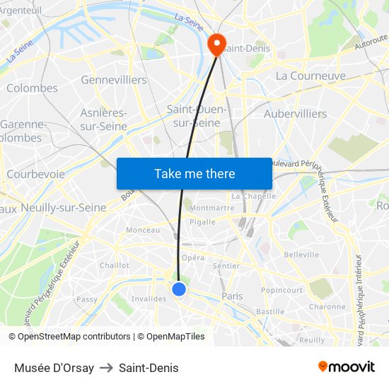 Musée D'Orsay to Saint-Denis map