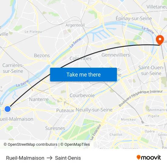 Rueil-Malmaison to Saint-Denis map