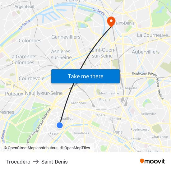 Trocadéro to Saint-Denis map