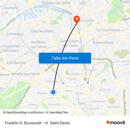 Franklin D. Roosevelt to Saint-Denis map