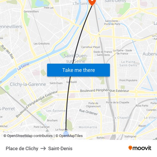 Place de Clichy to Saint-Denis map