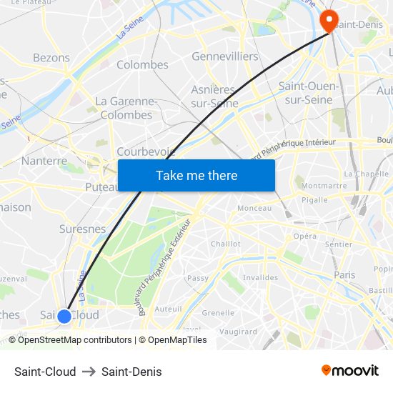 Saint-Cloud to Saint-Denis map