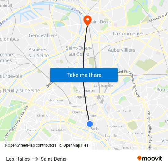 Les Halles to Saint-Denis map