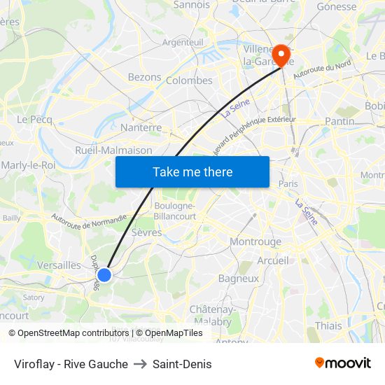 Viroflay - Rive Gauche to Saint-Denis map