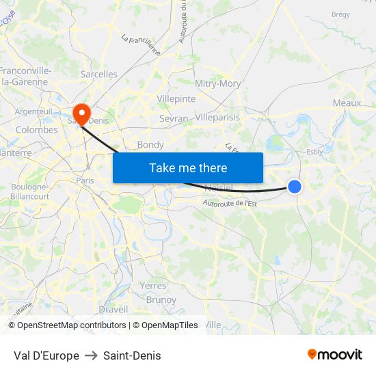 Val D'Europe to Saint-Denis map