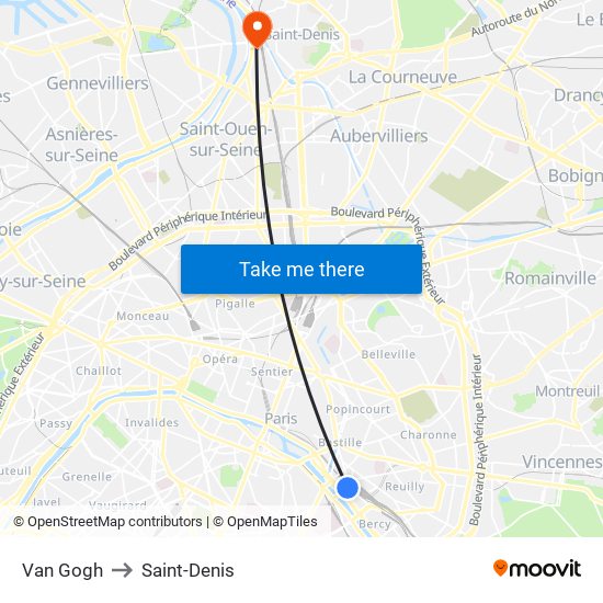Van Gogh to Saint-Denis map