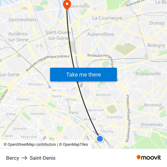 Bercy to Saint-Denis map