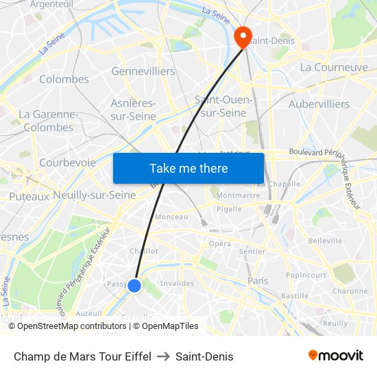 Champ de Mars Tour Eiffel to Saint-Denis map