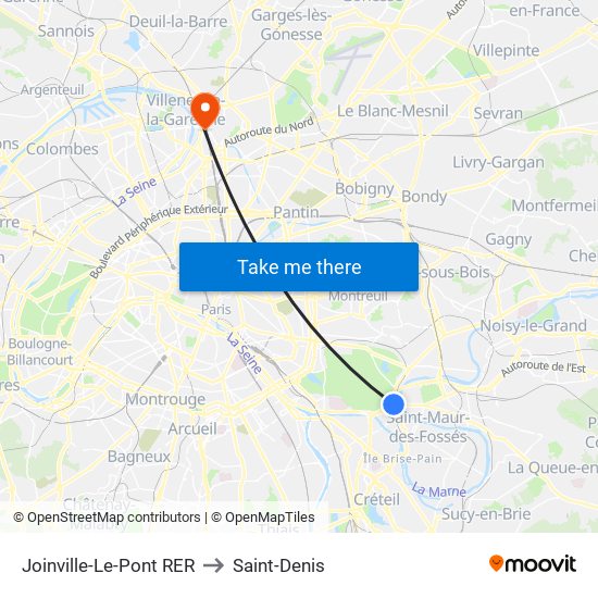 Joinville-Le-Pont RER to Saint-Denis map