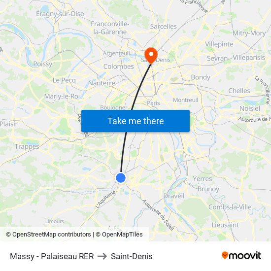 Massy - Palaiseau RER to Saint-Denis map