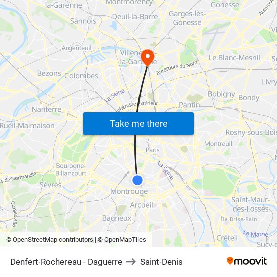 Denfert-Rochereau - Daguerre to Saint-Denis map