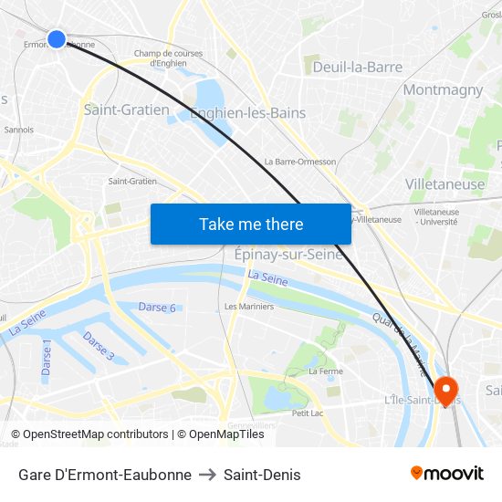 Gare D'Ermont-Eaubonne to Saint-Denis map