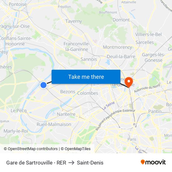 Gare de Sartrouville - RER to Saint-Denis map