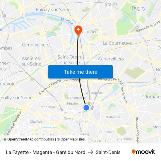 La Fayette - Magenta - Gare du Nord to Saint-Denis map
