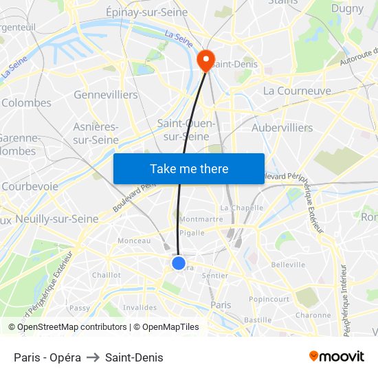 Paris - Opéra to Saint-Denis map