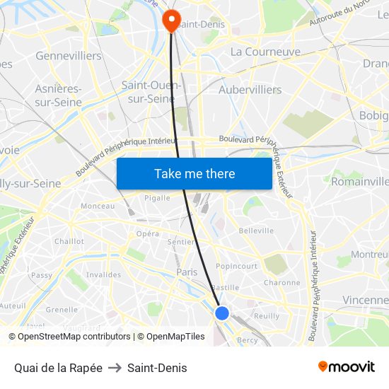 Quai de la Rapée to Saint-Denis map