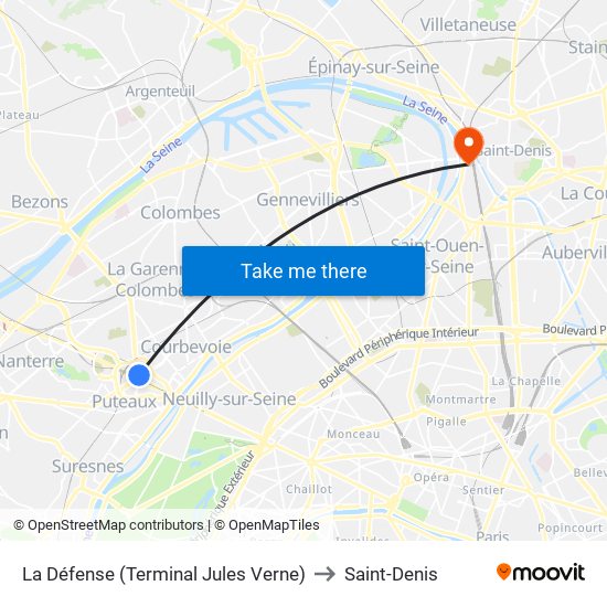 La Défense (Terminal Jules Verne) to Saint-Denis map