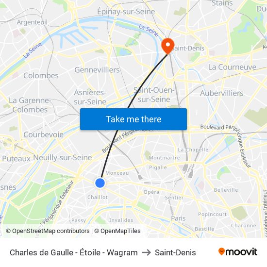 Charles de Gaulle - Étoile - Wagram to Saint-Denis map