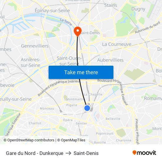 Gare du Nord - Dunkerque to Saint-Denis map