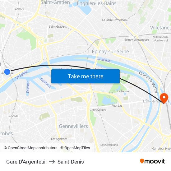 Gare D'Argenteuil to Saint-Denis map