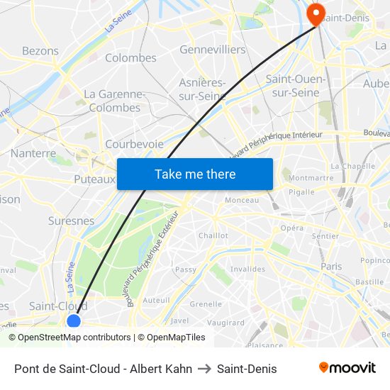 Pont de Saint-Cloud - Albert Kahn to Saint-Denis map