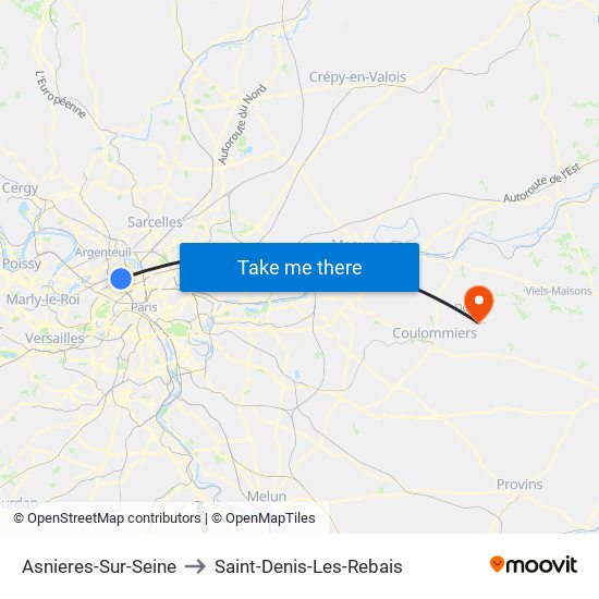 Asnieres-Sur-Seine to Saint-Denis-Les-Rebais map