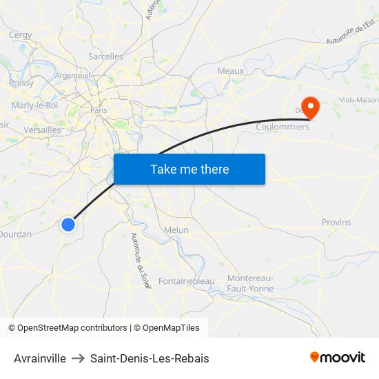 Avrainville to Saint-Denis-Les-Rebais map