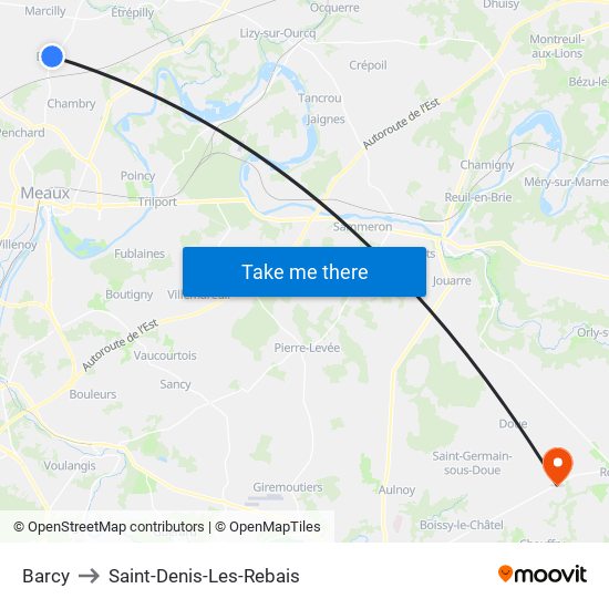 Barcy to Saint-Denis-Les-Rebais map