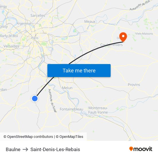 Baulne to Saint-Denis-Les-Rebais map