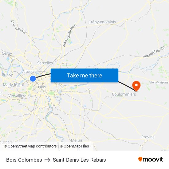 Bois-Colombes to Saint-Denis-Les-Rebais map