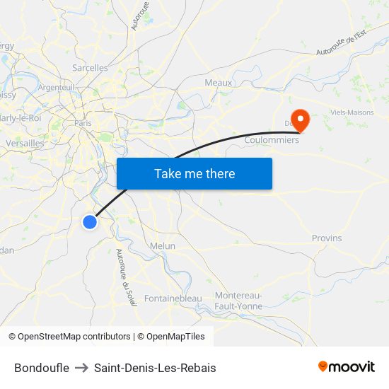 Bondoufle to Saint-Denis-Les-Rebais map