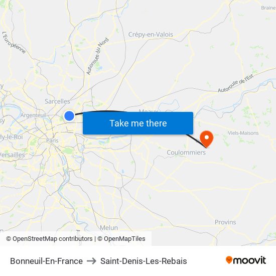 Bonneuil-En-France to Saint-Denis-Les-Rebais map