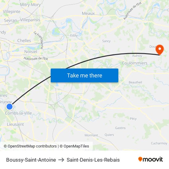 Boussy-Saint-Antoine to Saint-Denis-Les-Rebais map