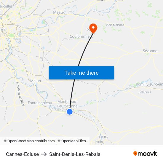 Cannes-Ecluse to Saint-Denis-Les-Rebais map