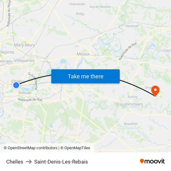 Chelles to Saint-Denis-Les-Rebais map