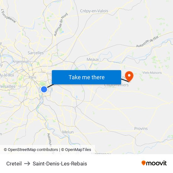 Creteil to Saint-Denis-Les-Rebais map