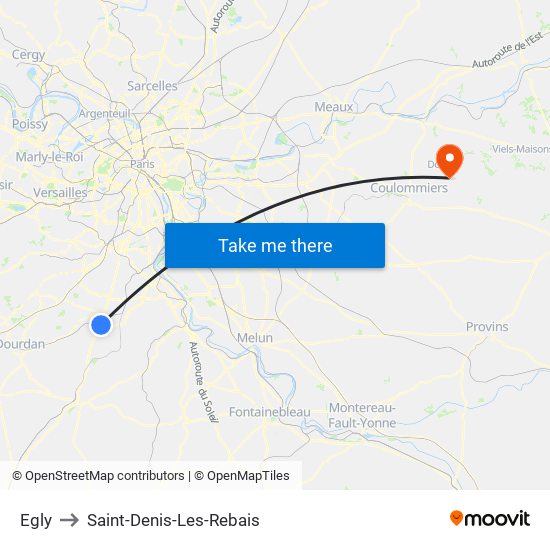 Egly to Saint-Denis-Les-Rebais map