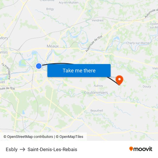 Esbly to Saint-Denis-Les-Rebais map