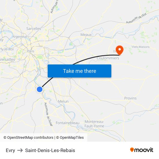 Evry to Saint-Denis-Les-Rebais map