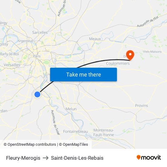 Fleury-Merogis to Saint-Denis-Les-Rebais map