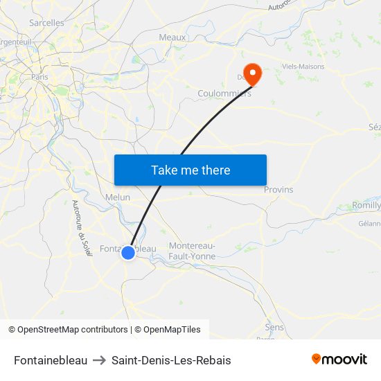 Fontainebleau to Saint-Denis-Les-Rebais map