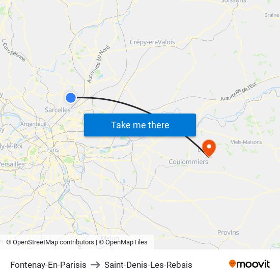 Fontenay-En-Parisis to Saint-Denis-Les-Rebais map